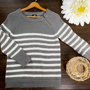 J CREW grey & white striped pullover sweater with shoulder zipper
